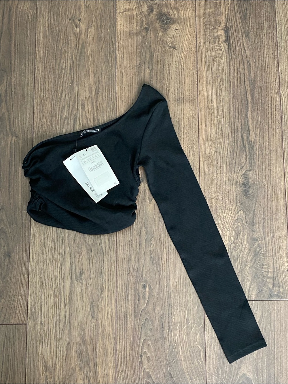 Zara One-Shoulder Black Crop Top - Picture 5 of 8